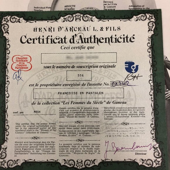 1960 Ganeau's Women of the Century Porcelian COA - Picture 7 of 8